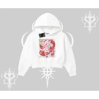 Kapşonlu Crop Sweatshirt Madness Unleashed Anime Girl Baskılı