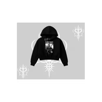 Kapşonlu Crop Sweatshirt Punk Rock Chaos Skeleton Riot