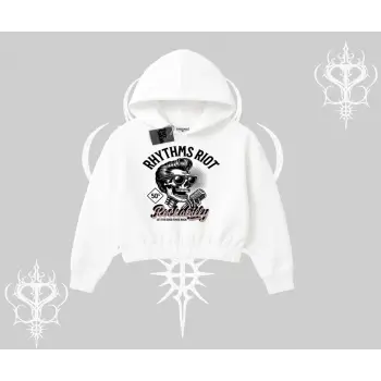 Kapşonlu Crop Sweatshirt Rhythms Riot Vintage Rockabilly Skull Street Aesthetic