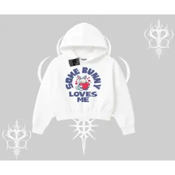 Kapşonlu Crop Sweatshirt Sevimli Tavşan Some Bunny Loves Me Baskılı