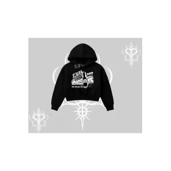 Kapşonlu Crop Sweatshirt Skull Impact Bone Chilling Street Icon