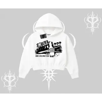 Kapşonlu Crop Sweatshirt Skull Impact Bone Chilling Street Icon