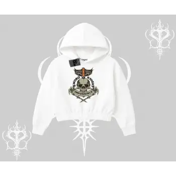 Kapşonlu Crop Sweatshirt Sword Knight Skull Impossible Street Creed