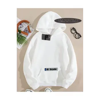 Kapşonlu Sweatshirt Beyaz 40 Kırşehir Özel Tasarım Plaka Detaylı