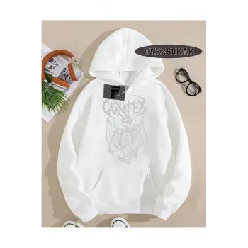 Kapşonlu Sweatshirt Beyaz Carnifex Özel Tasarım