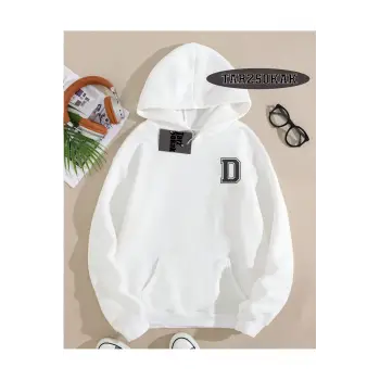 Kapşonlu Sweatshirt Beyaz D HARFİ İSME Özel Tasarım