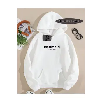 Kapşonlu Sweatshirt Beyaz ESSENTİALSS Özel Tasarım