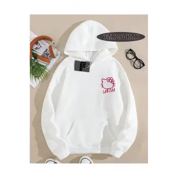 Kapşonlu Sweatshirt Beyaz LABZA HELLO KİTTY Özel Tasarım