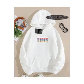 Kapşonlu Sweatshirt Beyaz LESBENJAMİNSS Özel Tasarım