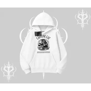 Kapşonlu Sweatshirt Caffeine Cat Kahve Temalı Kedi Baskılı