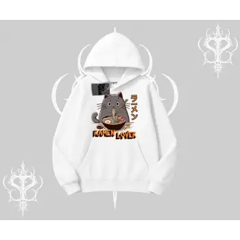 Kapşonlu Sweatshirt Ramen Lover Kedi Anime Baskılı