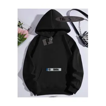 Kapşonlu Sweatshirt Siyah 13 Bitlis Özel Tasarım Plaka Detaylı