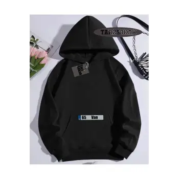 Kapşonlu Sweatshirt Siyah 65 Van Özel Tasarım Plaka Detaylı