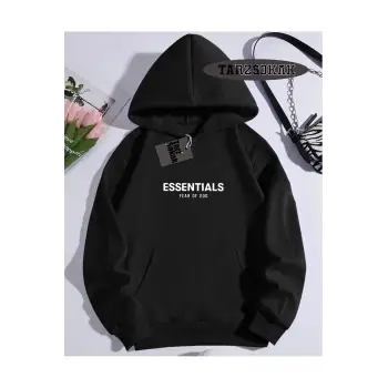 Kapşonlu Sweatshirt Siyah ESSENTİALSS Özel Tasarım