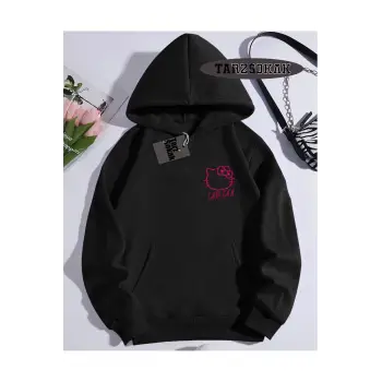 Kapşonlu Sweatshirt Siyah LABZA HELLO KİTTY Özel Tasarım