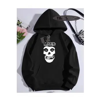 Kapşonlu Sweatshirt Siyah Misfits Punk Özel Tasarım