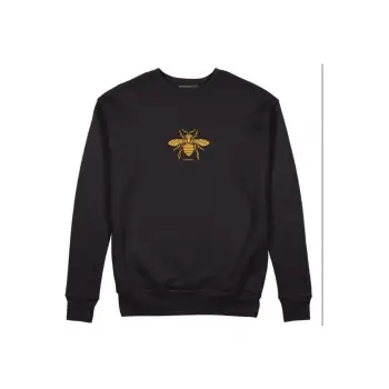 Kapşonsuz Arı Baskılı Pamuklu Siyah Sweatshirt