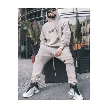 Kapüşonlu Dijital Baskılı Kalın Tam Kışlık Oversize Yeni Stil Erkek Eşofman Takımı