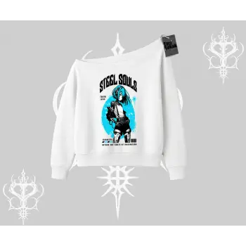 Kayık Yaka Sweatshirt Anime Cyberpunk Kız Baskılı