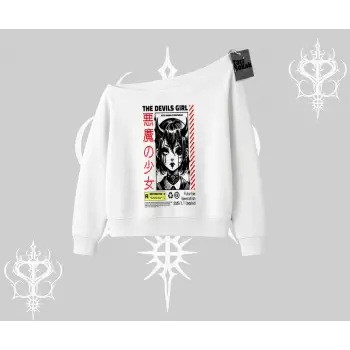 Kayık Yaka Sweatshirt Anime Devils Girl Japanese Style Baskılı