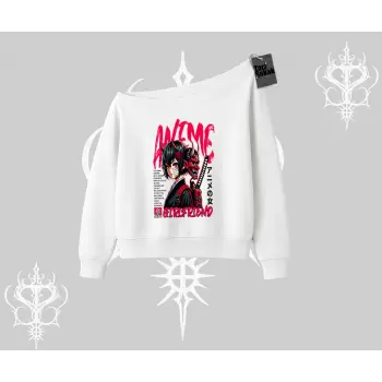 Kayık Yaka Sweatshirt Anime Girlfriend Kırmızı