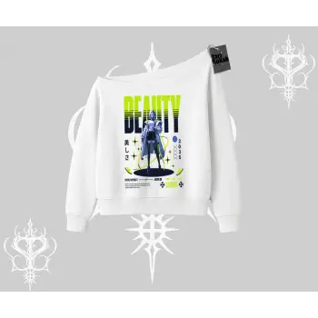 Kayık Yaka Sweatshirt Anime Unity Neon Detaylı Grafik Baskılı