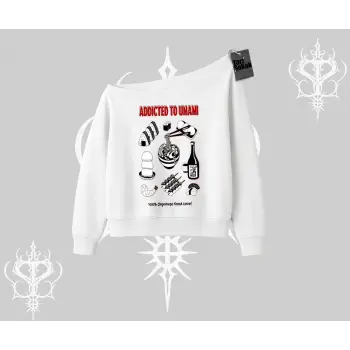 Kayık Yaka Sweatshirt Japon Mutfağı Umami Temalı Baskılı