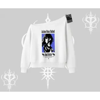 Kayık Yaka Sweatshirt Oversize Anime Kız Baskılı