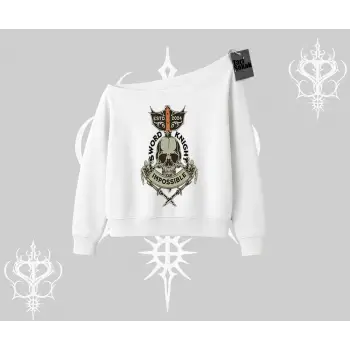 Kayık Yaka Sweatshirt Sword Knight Skull Impossible Street Creed