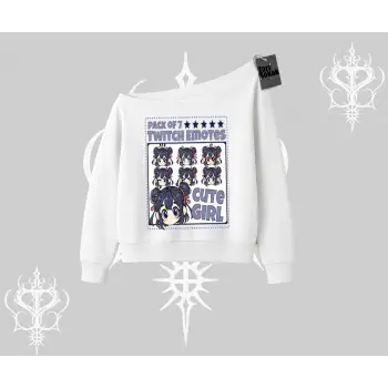 Kayık Yaka Sweatshirt Twitch Emotes Cute Girl Anime Expression
