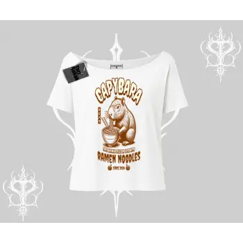 Kayık Yaka Tshirt Cute Capybara Enjoying Ramen Noodles Artwork