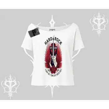 Kayık Yaka Tshirt Hard Rock Winged Guitar Rebellion