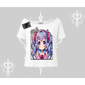 Kayık Yaka Tshirt Hello Anime Kız Sevimli Karakter Baskılı