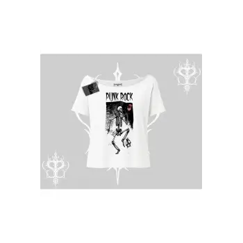 Kayık Yaka Tshirt Punk Rock Chaos Skeleton Riot