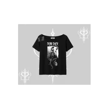 Kayık Yaka Tshirt Punk Rock Chaos Skeleton Riot