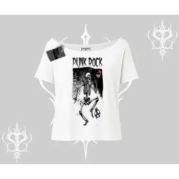 Kayık Yaka Tshirt Punk Rock Chaos Skeleton Riot