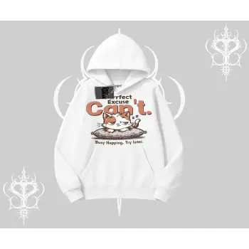 Kedi Baskılı Cant Busy Napping Y2K  Kapşonlu Sweatshirt