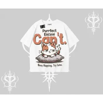 Kedi Baskılı Cant Busy Napping Y2K Oversize Tshirt