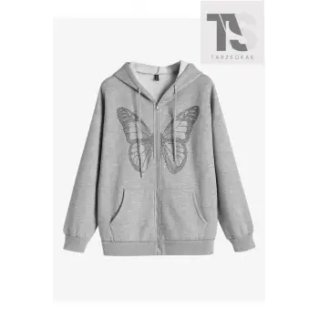 Kelebek Tasarım Sweatshirt Fermuarlı Hırka