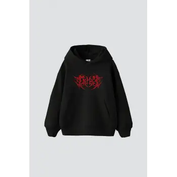 Kırmızı Dusk Baskılı Oversize Unisex Siyah