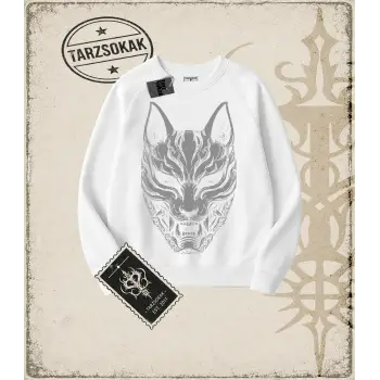 KITSUNE Oversize Unisex Bisiklet Yaka Sweatshirt