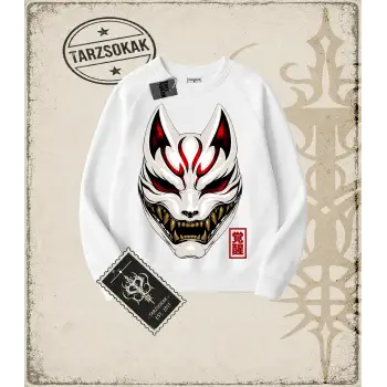 KITSUNE Oversize Unisex Bisiklet Yaka Sweatshirt
