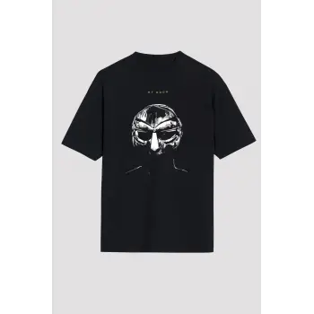 Ko Buta Mf Doom Baskılı Unisex Siyah Oversize Tişört - Tshirt Os57360
