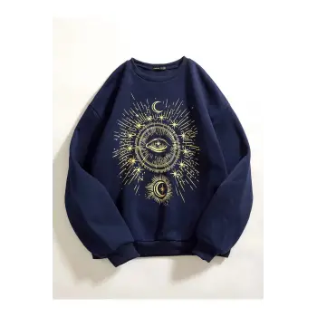 KOD ADR-SHEN EZwear Skull & Fire Print Drop Shoulder Sweatshirt BEBE MAVİ