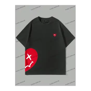 KOD Trend Hypemode Kalp Desenli Erkek Örme Günlük Tişört