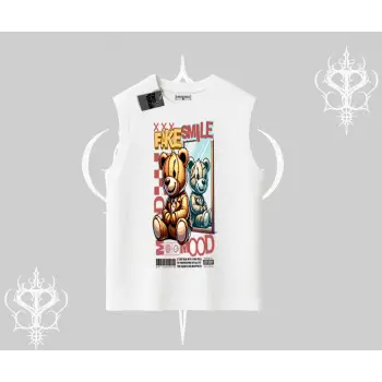 Kolsuz Tshirt Fake Smile Mood Ayıcık Grafik Baskılı