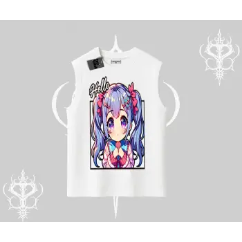 Kolsuz Tshirt Hello Anime Kız Sevimli Karakter Baskılı