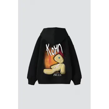 Korn Baskılı Oversize Unisex Siyah