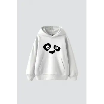 Kungfu Pand Baskılı Oversize Unisex Premium Beyaz