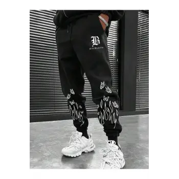 LEGND Fire & Letter Graphic Drawstring Waist Eşofman Altı